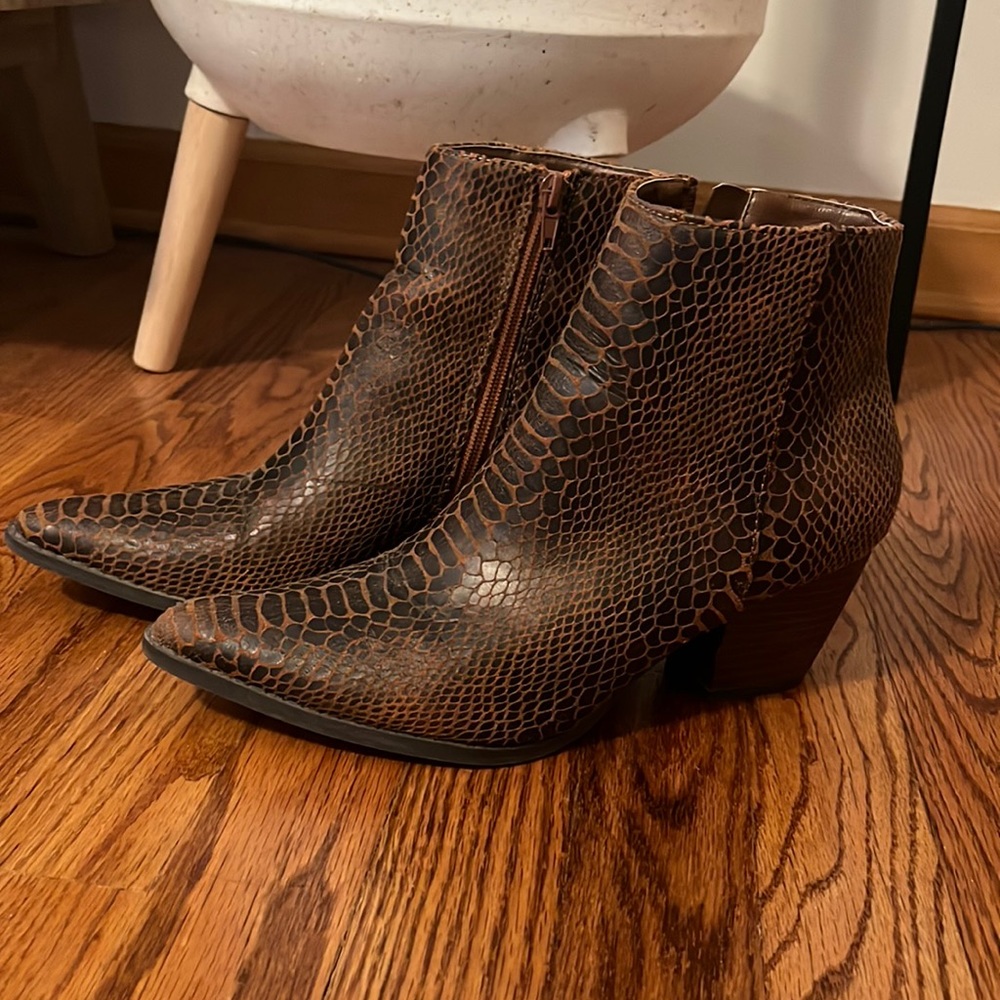 Worn twice. Excellent condition aside from scuff on left heel.